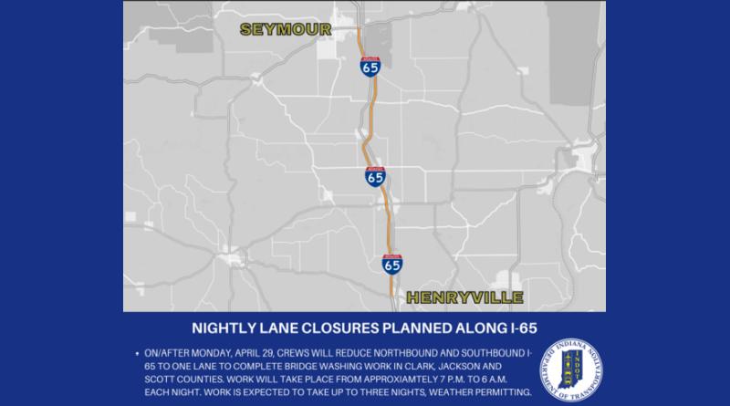 Lane closures planned for Interstate 65 next week