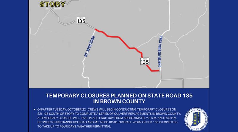 State Road 135 closing in Brown County for culvert work