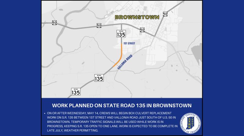State Road 135 to see lanes closed at Brownstown